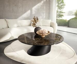 DELIFE Konferenčný stolík Edge okrúhly 100x100 cm keramika Laminam® Emperador Extra Lucidato tmavohnedá konická kov čierna