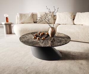 DELIFE Konferenčný stolík Edge okrúhly 90x90 cm keramika Laminam® Emperador Extra Lucidato tmavohnedá konická kov čierna