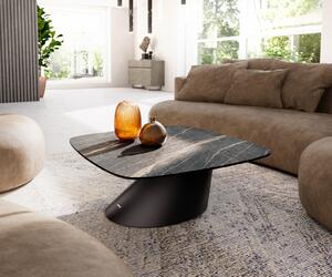 DELIFE Konferenčný stolík Edge zaoblený 90x90 cm keramika Laminam® Noir Desir hnedá Conis kov čierna