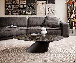 DELIFE Konferenčný stolík Edge organický 140x76 cm keramika Laminam® Emperador Extra Lucidato tmavohnedá konická kov čierna