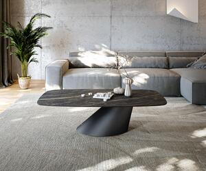 DELIFE Konferenčný stolík Edge zaoblený 140x80 cm keramika Laminam® Noir Desir hnedá Conis kov čierna
