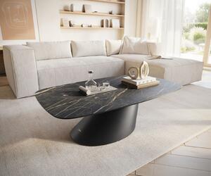 DELIFE Konferenčný stolík Edge zaoblený 120x70 cm keramika Laminam® Noir Desir hnedá Conis kov čierna