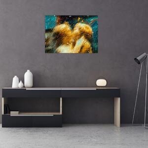 Sklenený obraz - Bozkávajúci sa anjeli (70x50 cm)