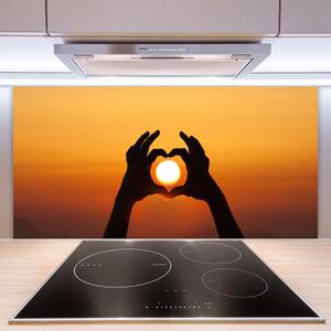 Sklenený obklad Do kuchyne Ruky srdce slnko láska 100x50 cm