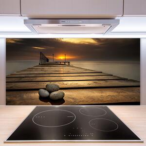 Sklenený obklad Do kuchyne More mólo západ slnka 100x50 cm
