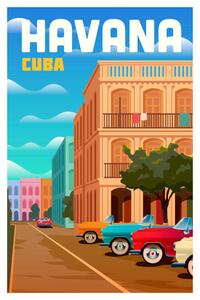 Ilustrácia Havana, Cuba. Vector travel poster., Mikalai Manyshau, (26.7 x 40 cm)