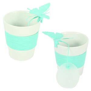 Porcelánový hrnček SILICONE BUTTERFLY s čajovým sitkom 280 ml, zelený