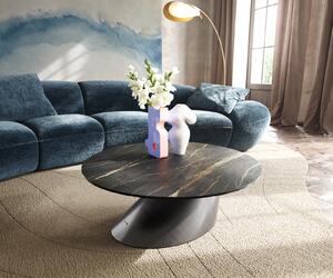 DELIFE Konferenčný stolík Edge okrúhly 90x90 cm keramika Laminam® Noir Desir hnedá Conis metalická strieborná