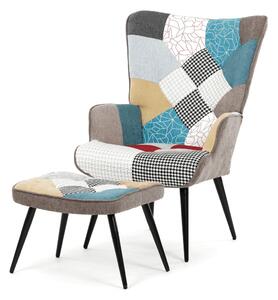 Kreslo ušiak s podnožou ELDORIA PATCHWORK