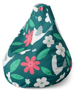 Sablio Sedací vak Pear Červené kvietie s vtáčikmi - 70 x 95 x 15 cm