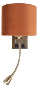Nástenná lampa bronzová s flexibilným ramenom a oranžovým tienidlom so zlatým interiérom 18cm - Brescia Combi