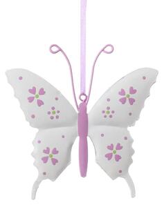 Jarná dekorácia na závesenie motýľ biely/fialový plech 10x11cm