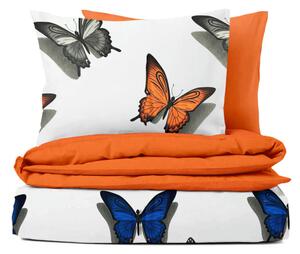 Ervi bavlnené obliečky DUO - motýle farebné/oranžové