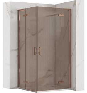Štvorcový sprchovací kút REA HUGO Double Copper Brush 80x80 cm, meď kartáčovaná/hnedá dymová - bez vaničky