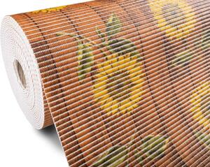 Kúpeľňová penová rohož / predložka PRO-043 Slnečnice na hnedom - metráž šírka 65 cm