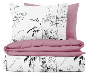 Ervi bavlnené obliečky obojstranné - rastliny na bielom/ružové