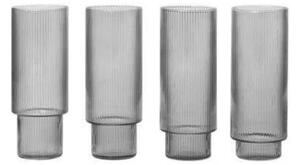 Ferm LIVING - Ripple Long Drink Glasses Set of 4 Smoked Grey