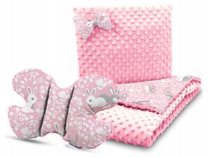 Detská deka 3v1 + vankúš Farba: ružová-zajačik