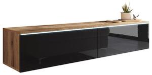 Nízka komoda s LED, dub wotan, čierna s vysokým leskom, 140/30/33 cm P & B - Obývacie zostavy, Online Only