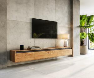 DELIFE Dizajnový TV stolík Stonegrace 240 cm akácia prírodná bridlica 4 dvierka závesný