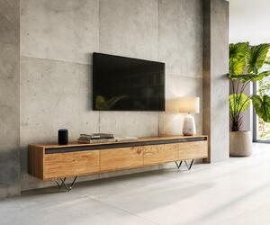 DELIFE Dizajnový TV stolík Stonegrace 240 cm akácia prírodná bridlica 4 dvierka