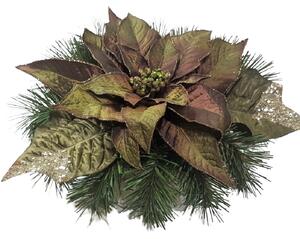 Vianočný aranžmán betonka Poinsettia & Doplnky Ø 25cm x 13cm zelená