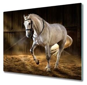 Sklenená doska na krájanie Biely kôň v stajni 60x52 cm