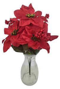 Poinsettia Poinzercia Vianočná ruža a Bobuľe kytica x7 40cm červená