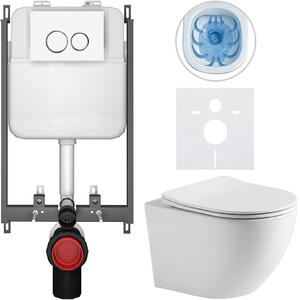 CERANO - Kompletná WC súprava Basic/Cesso - lesklá biela - splachovacie tlačidlo WC Dualo/Biela - na zamurovanie - 49x36 cm