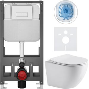 CERANO - Kompletná WC súprava Basic/Cesso - lesklá biela - WC tlačidlo Modulo/Biela - stojaca - predstenová inštalácia - 49x36 cm