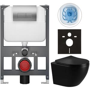 CERANO - Kompletná WC súprava Basic/Cesso - čierna lesklá - splachovacie tlačidlo Modulo/strieborná - závesné - nízky modul - predstenová inštalácia …