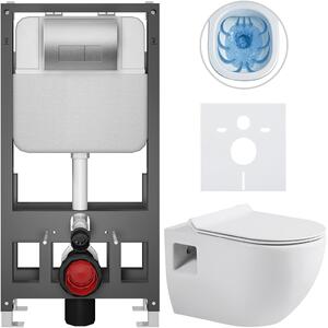 CERANO - Kompletná WC súprava Basic/Dure - biela lesklá - splachovacie tlačidlo WC Modulo/strieborná - voľne stojace - predstenová inštalácia - 51x35…