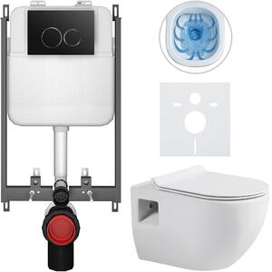 CERANO - Kompletná WC súprava Basic/Dure - lesklá biela - WC tlačidlo Dualo/Čierna - na zamurovanie - 51x35 cm