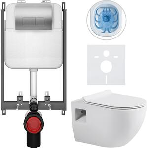CERANO - Kompletná WC súprava Basic/Dure - biela lesklá - splachovacie tlačidlo Modulo/Strieborná - na zamurovanie - 51x35 cm