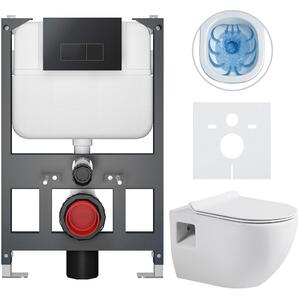 CERANO - Kompletná WC súprava Basic/Dure - lesklá biela - splachovacie tlačidlo Modulo/Čierna - závesné - nízky modul - predstenová inštalácia - 51x3…
