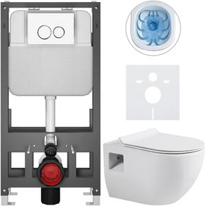 CERANO - Kompletná WC súprava Basic/Dure - biela lesklá - splachovacie tlačidlo WC Dualo/Biela - stojaca - predstenová inštalácia - 51x35 cm