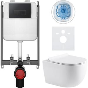 CERANO - Kompletná WC súprava Basic/Felci - biela lesklá - splachovacie tlačidlo WC Modulo/Čierna - na zamurovanie - 53x37 cm