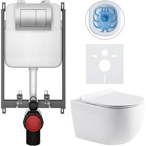 CERANO - Kompletná WC súprava Basic/Felci - lesklá biela - WC tlačidlo Maxio/strieborné - na zamurovanie - 53x37 cm