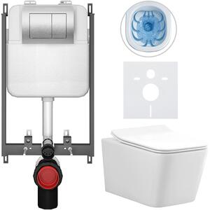 CERANO - Kompletná WC súprava Basic/Forte - biela lesklá - splachovacie tlačidlo WC Maxio/strieborná - na zamurovanie - 51x36 cm