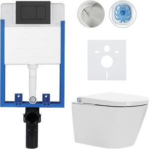 CERANO - Kompletná WC súprava Profi/Cronus Standard - biela lesklá - WC tlačidlo Classic/Čierna matná - na zamurovanie - 59,3x38,4 cm