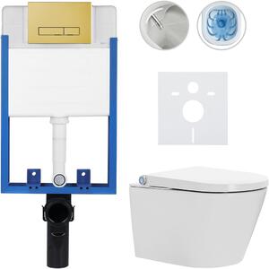 CERANO - Kompletná WC súprava Profi/Cronus Standard - biela lesklá - WC tlačidlo Slim/zlatá - na zamurovanie - 59,3x38,4 cm