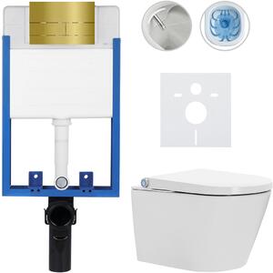 CERANO - Kompletná WC súprava Profi/Cronus Standard - biela lesklá - WC tlačidlo Line/zlatá - na zamurovanie - 59,3x38,4 cm