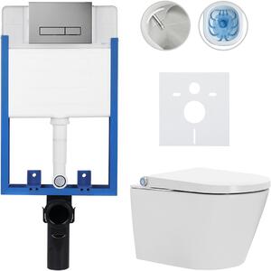CERANO - Kompletná WC súprava Profi/Cronus Standard - lesklá biela - WC tlačidlo Slim/tmavosivá - na zamurovanie - 59,3x38,4 cm