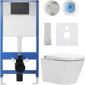 CERANO - Kompletná WC súprava Profi/Cronus Pro - biela lesklá - WC tlačidlo Slim/Čierna matná - predstenová inštalácia - 59,3x38,4 cm