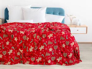 Dreamy Linens Vianočná mikroflanelová deka, vianočné perníčky, červená
