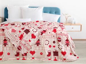 Dreamy Linens Vianočná mikroflanelová deka, vianočné motívy, béžová