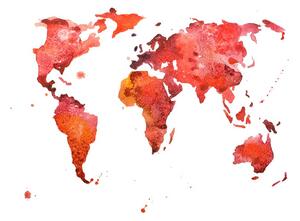Samolepiaca tapeta kontinenty v červenej farbe