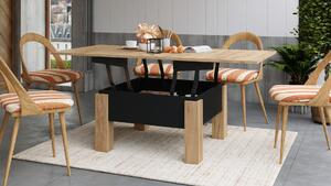 OSLO dub craft zlatý / čierna, rozkladací konferenčný stolík s výškovo nastaviteľnou stolovou doskou