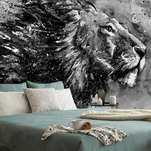 Samolepiaca tapeta kráľ zvierat v čiernobielom akvareli