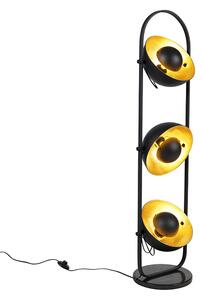 Priemyselná stojaca lampa čierna so zlatými 3 svetlami - Emilienne Novo